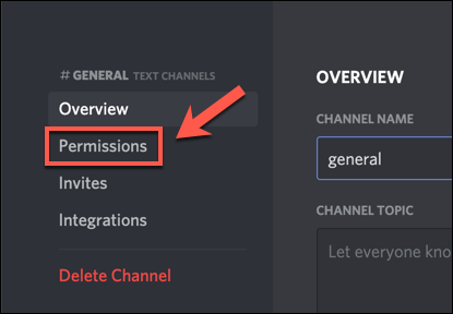 Discord kanal ayarlarınızda İzinler i tıklayın.