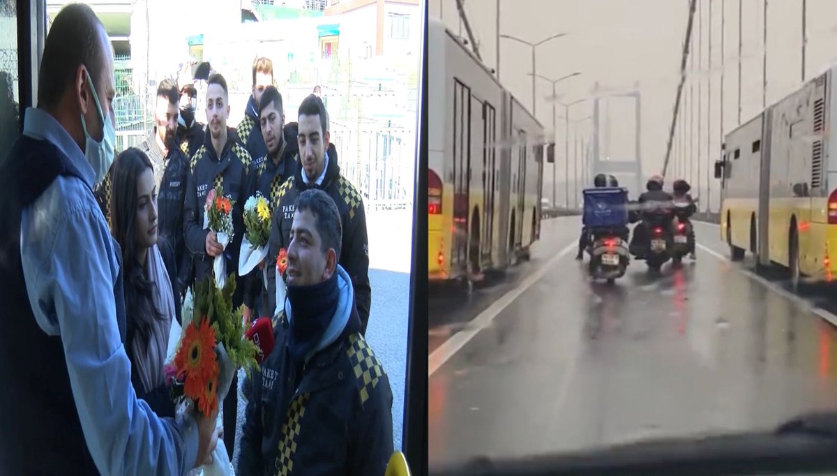 Fırtınadaki yardımı unutmadılar: Metrobüs sürücülerine çiçekli teşekkür